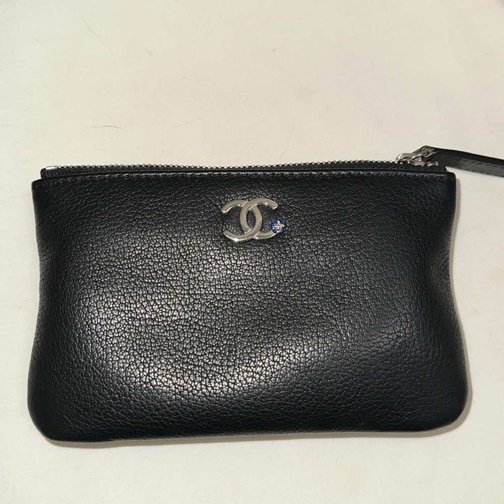 Chanel Black Leather Zip Pouch